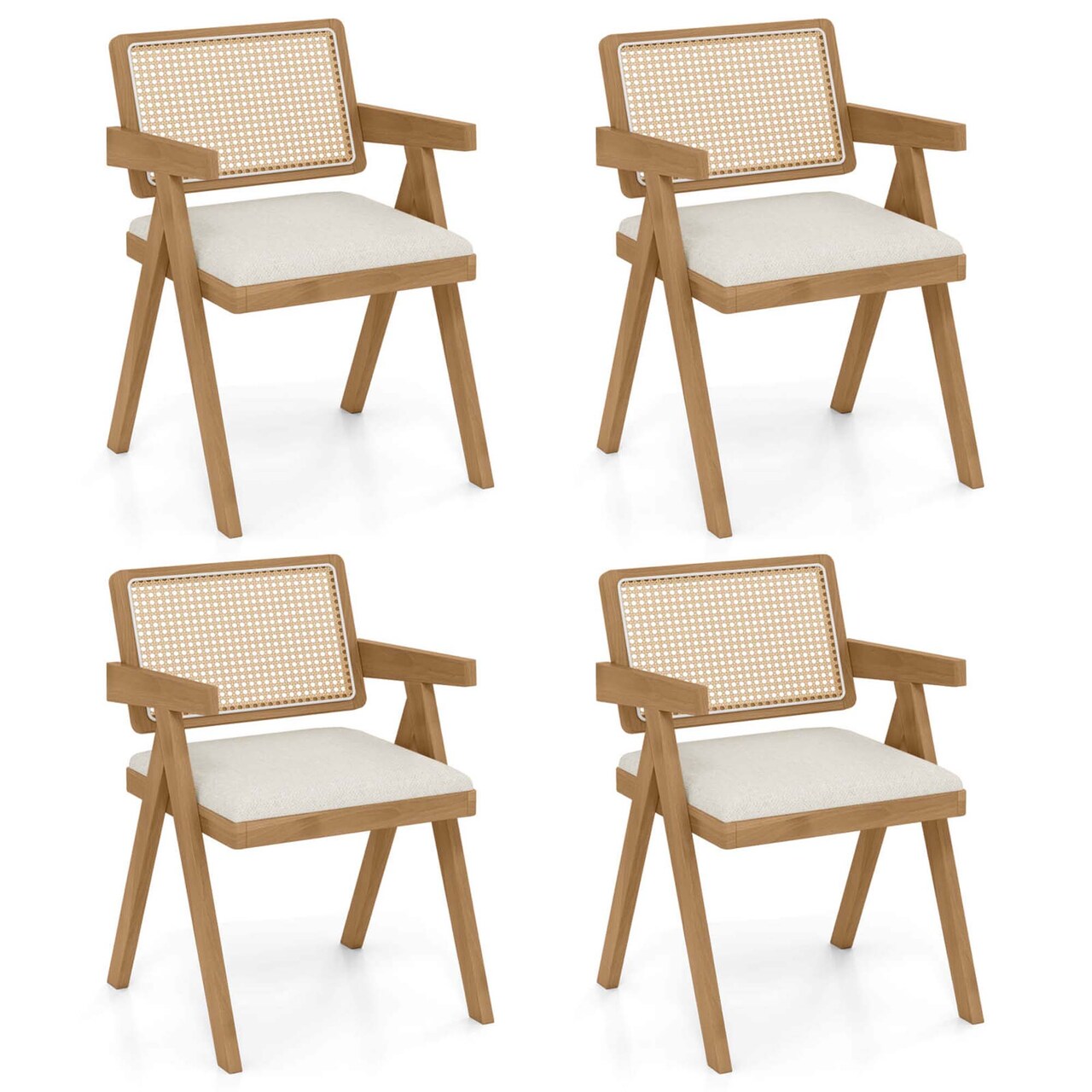 Costway Set of 2/4 Rattan Accent Chairs Fabric Dining Chairs Modern Living Room Chairs White